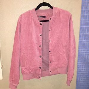 Brandy Melville Pink Corduroy Bomber Jacket